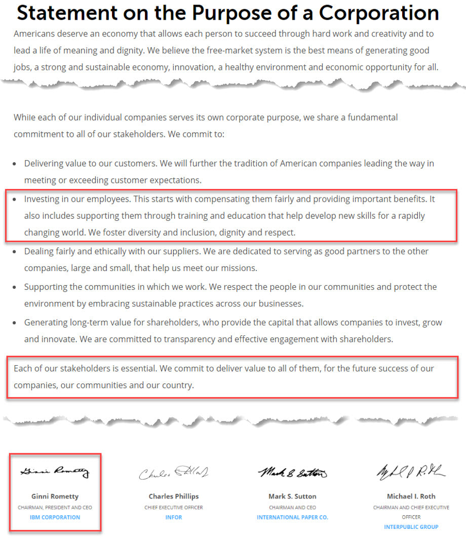 Image with Ginni Rometty's signature highlighted on the CEO's 