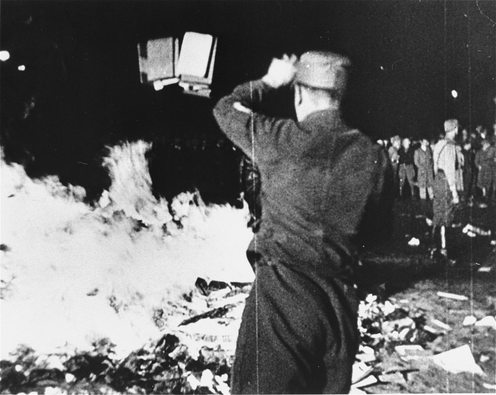 Picture of book burning in Nazi Germany.