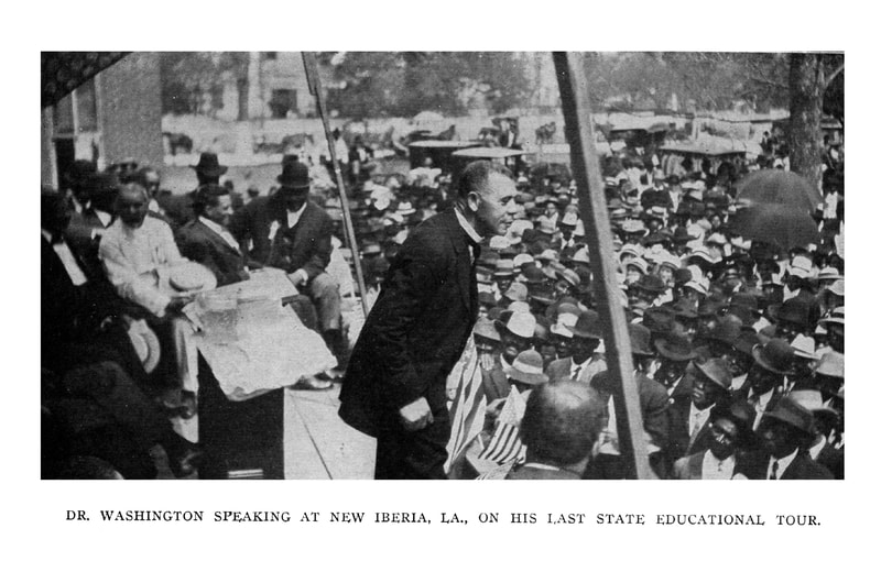 A high-quality picture of Dr. Booker T. Washington speaking on his last state educational tour before his death.