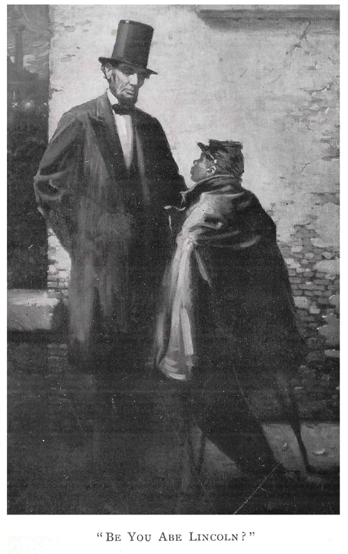 Picture of Abraham Lincoln with a black crippled child.