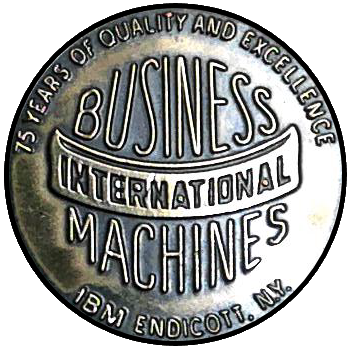 Picture of front of IBM Endicott's 75 year anniversary medallion: 1914 to 1989