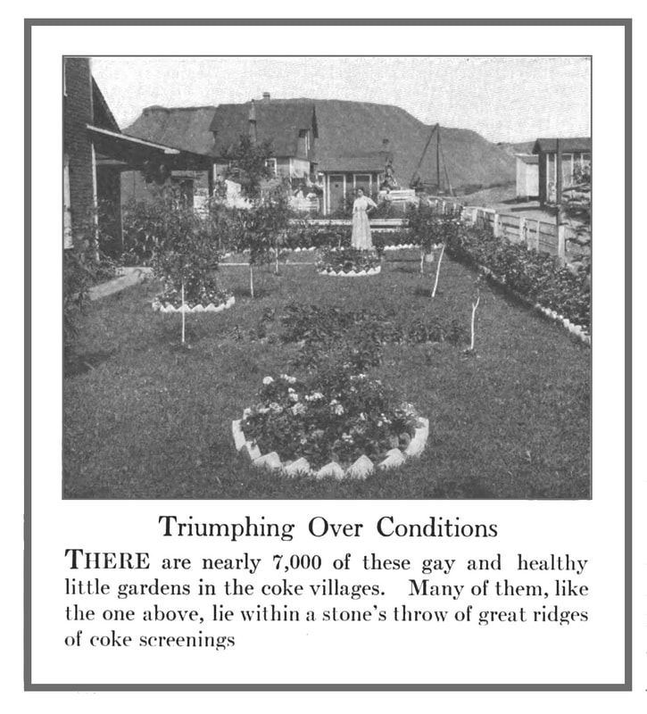 Picture of garden's around the homes of early factory workers from The American Magazine in 1915.