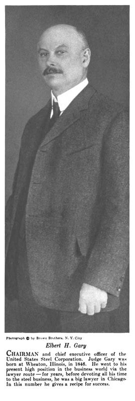 Picture of Judge Elbert H. Gary standing. From The American Magazine, January 1917.