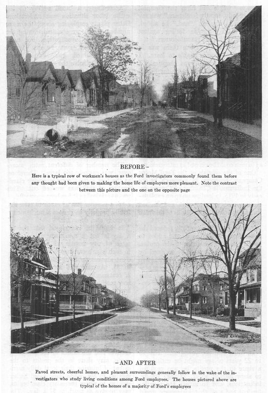 High-quality image of a before and after scene of where Ford workers lived in Detroit.