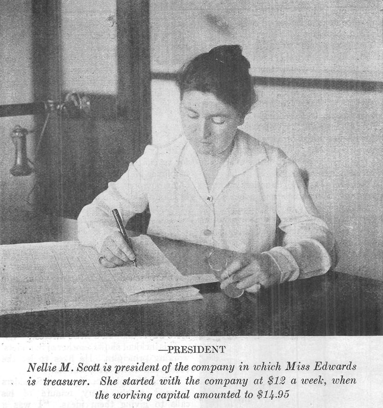 Picture of Nellie M. Scott of Bantam Ball Bearing Company at her desk.