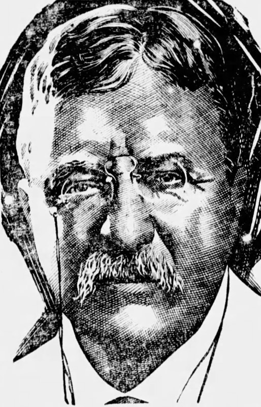 Line etching of Teddy Roosevelt from the Dayton Daily New, December 19, 1920.