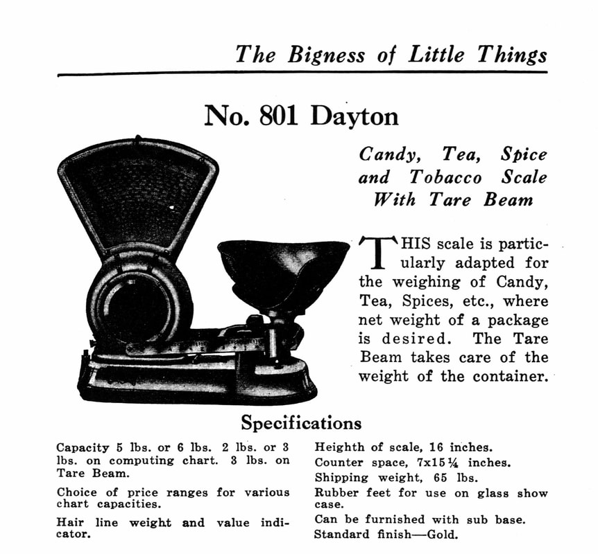 Picture the IBM (C-T-R Company) Dayton Number 801 Scale for candy, tea, spice and tobacco.