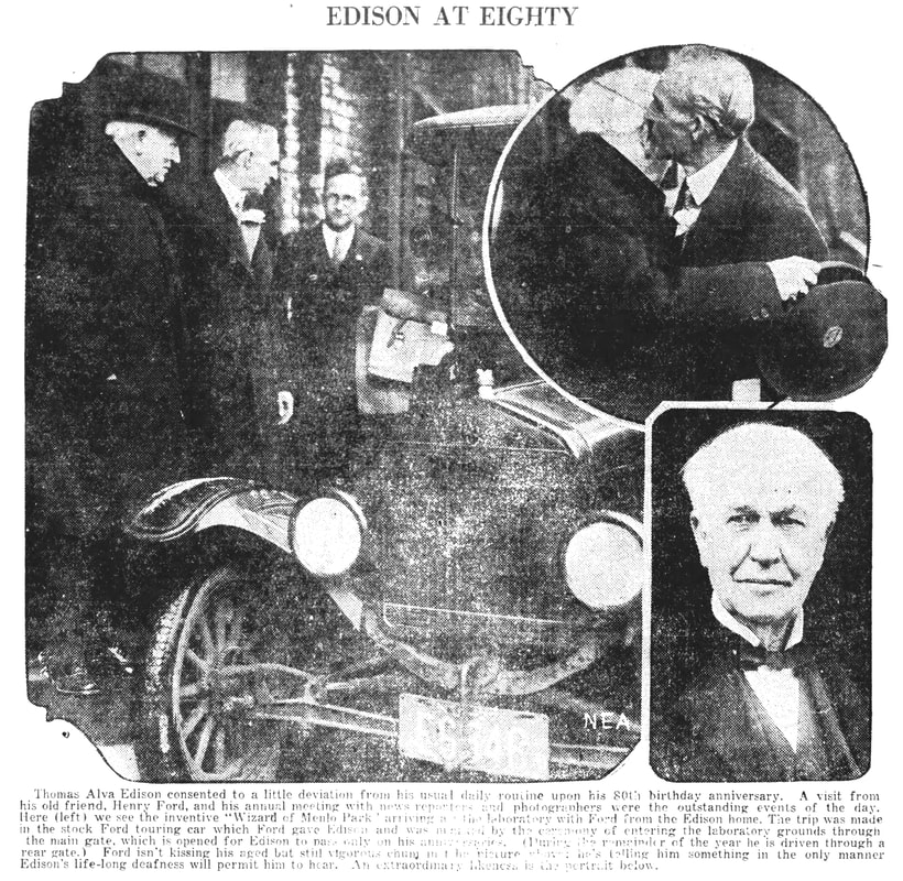 Picture from February 15, 1927 Owensboro Inquirer showing Edison and Ford. Now in the public domain.