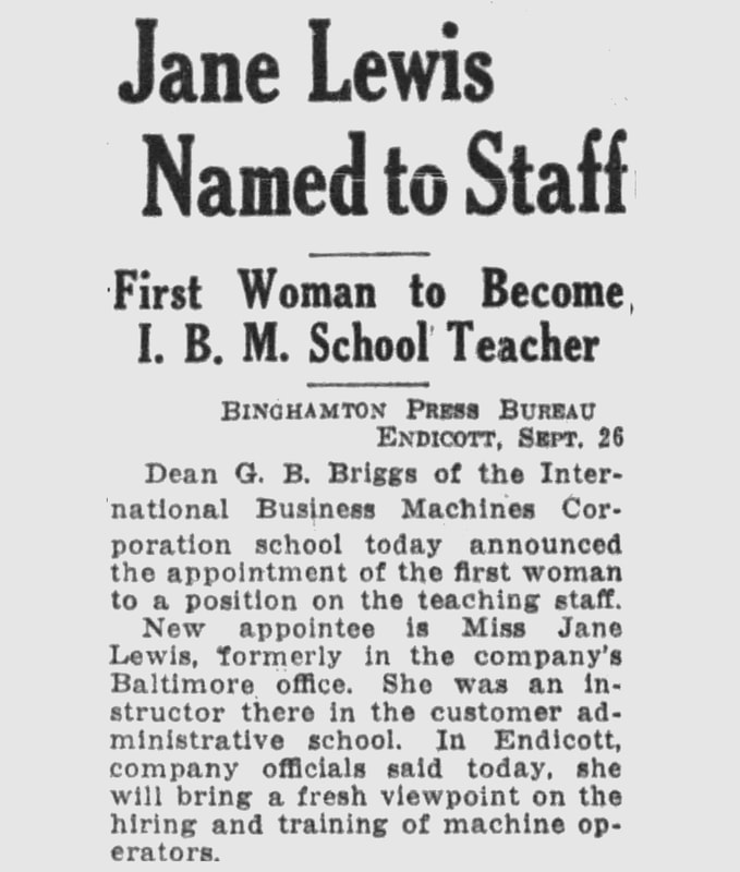 Article from The Binghamton Press documenting the first female instructor in IBM's Endicott School.