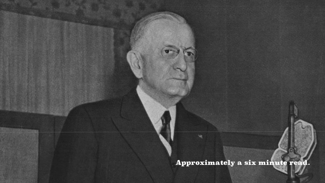 Picture of Thomas J. Watson Sr. speaking at the 1944 IBM Annual Shareholders' Meeting.