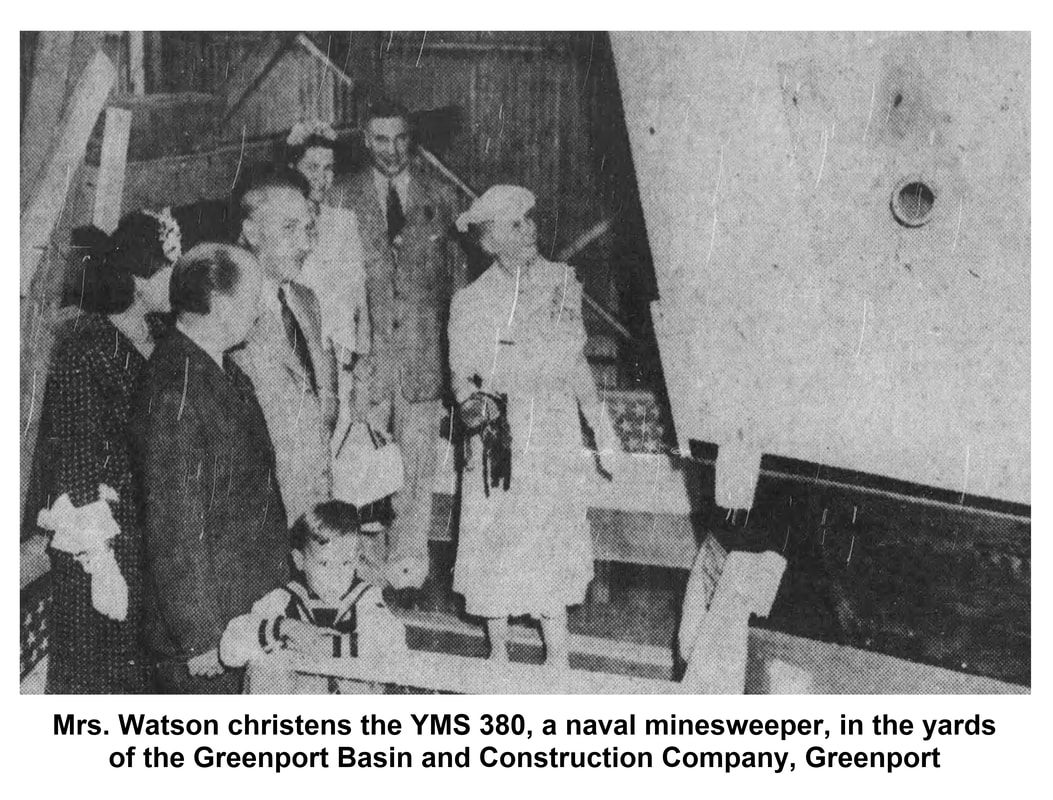 Picture of Mrs. Thomas J. Watson christening a naval minesweeper.