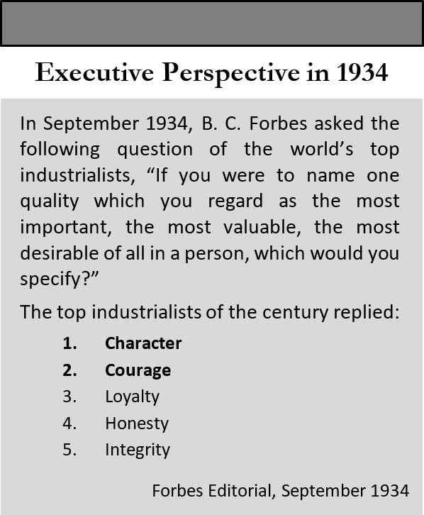 Sidebar showing the top five qualities a chief executive looked for in their employees in 1934.