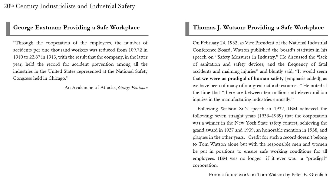Two sidebar images that show George Eastman's and Thomas J. Watson Sr.'s concern for providing a safe work environment.