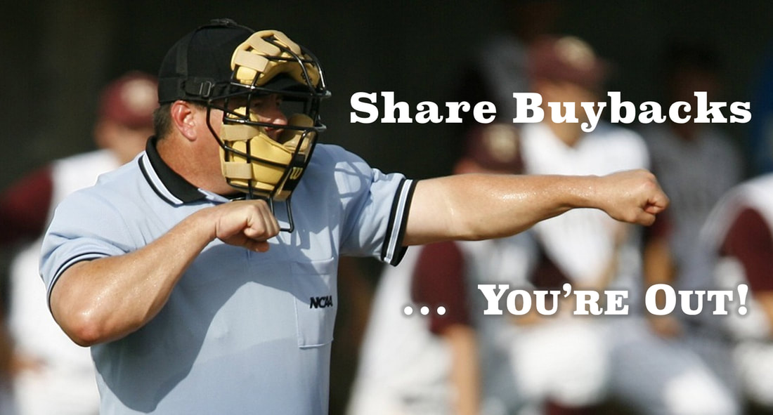 Do Share Buybacks Work: an Umpire signaling the runner out with the tagline: 