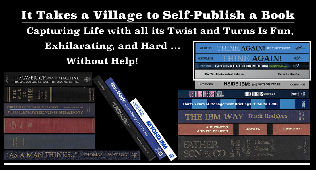 A slide showing a collection of books about IBM and Peter E. Greulich's books and the tagline: 