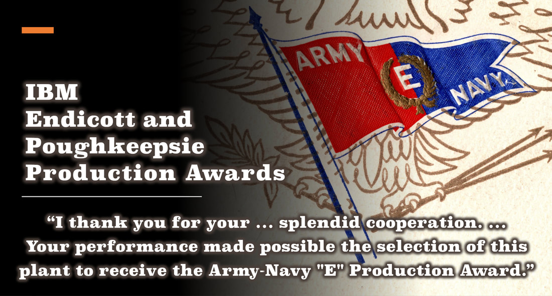 A high-quality black and white slide with image of Army-Navy E Award Flag and the tagline: 