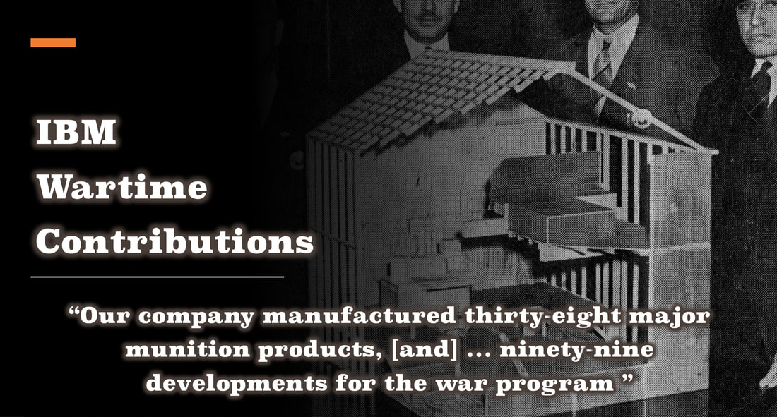A high-quality black and white slide with image of IBM's World War II Bomber Training House and the tagline: 