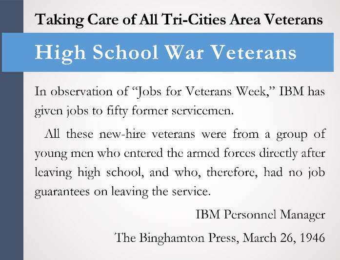 A sidebar image about how IBM hired high school war veterans during 