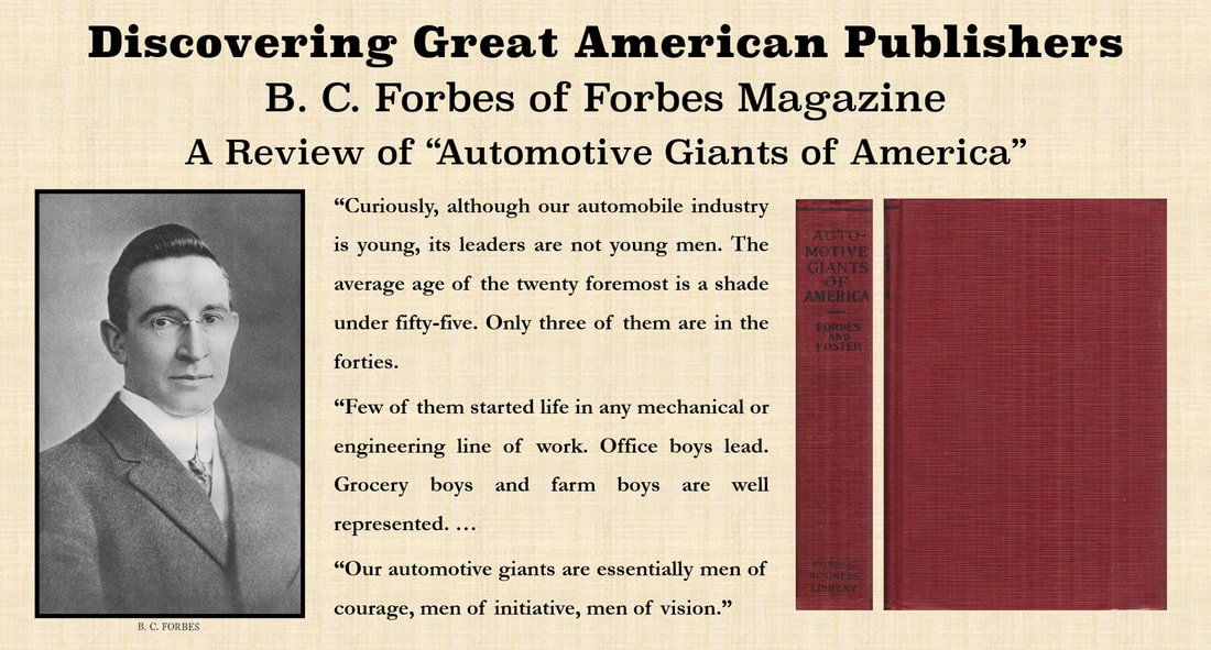 Discovering Great American Publishers: Picture of B C Forbes with the spine and front cover image of his book, 
