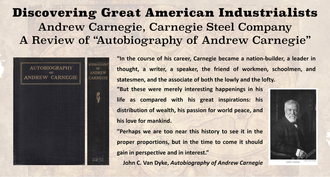 Discovering Great American Industrialists: Image of Andrew Carnegie, front cover and spine images of Carnegie's 