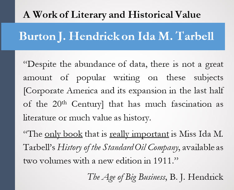 Sidebar with Burton J. Hendrick's acknowledgement of the importance of Ida M. Tarbell's 