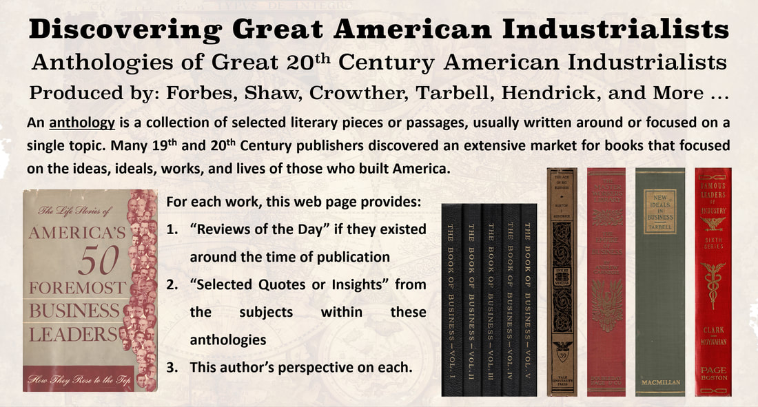 Slide Image with a selection of American Industrial Anthologies from Forbes, Shaw, Crowther, Hendrick and Tarbell.