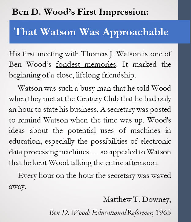 Sidebar that describes Ben D. Wood's first meeting with Thomas J. Watson Sr.