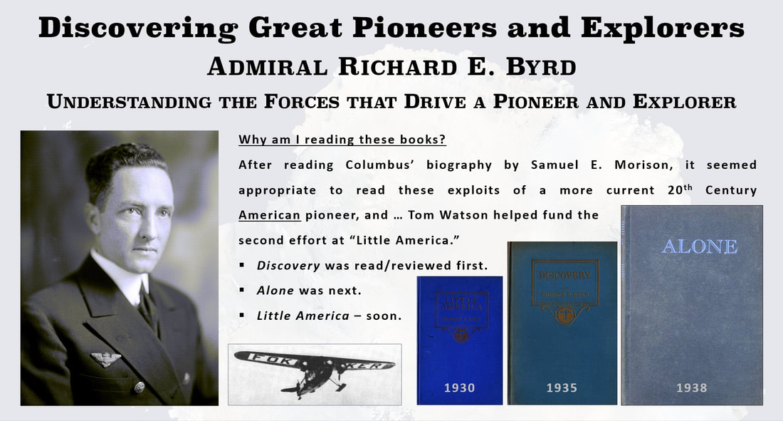 A high quality image with the pictures of Admiral Richard E. Byrd and the front covers of his three books: Little America, Discovery, and Alone.