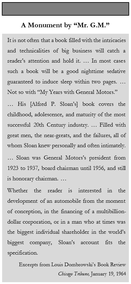 Sidebar image of book review of Alfred P. Sloan's 