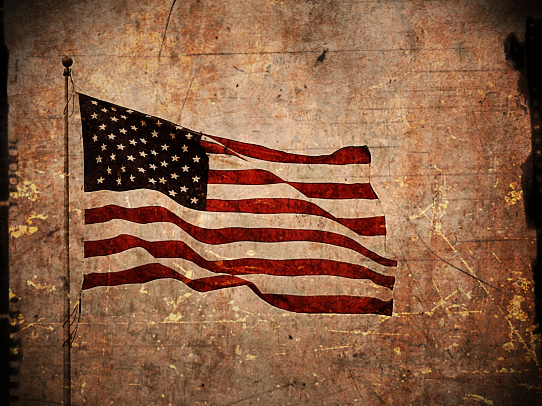 American flag on brown background.