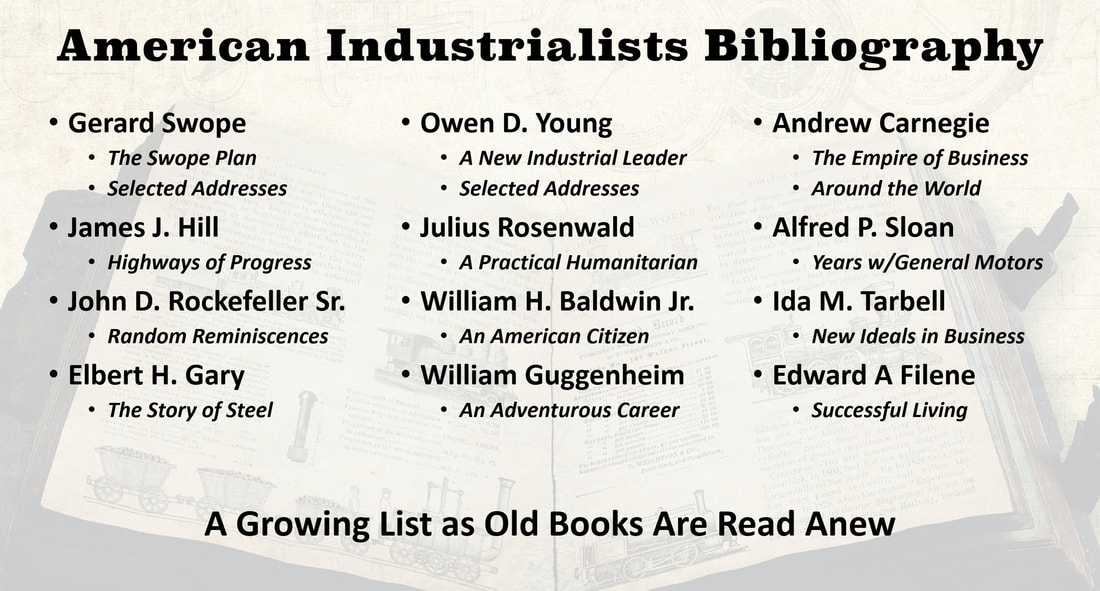 Image of Peter E. Greulich's American Industrialist Bibliography including Gerard Swope, James J. Hill, Owen D. Young, and more.