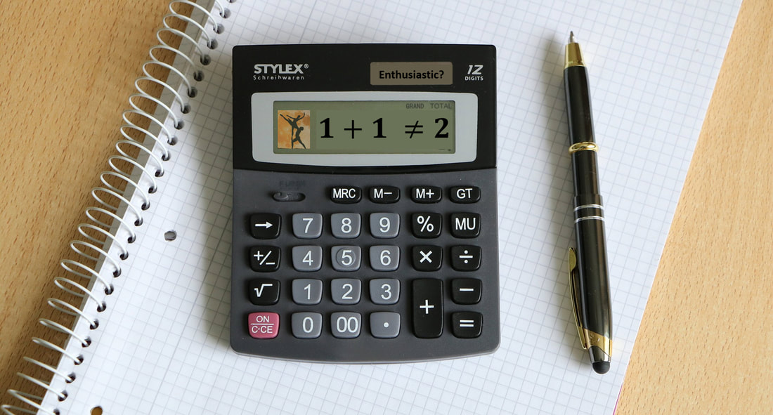 Image of a calculator that shows that when it comes to culture + strategy, 1 + 1 never equals 2.