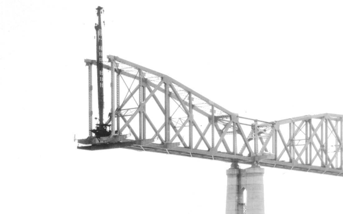 A black-and-white image of a cantilever bridge design.
