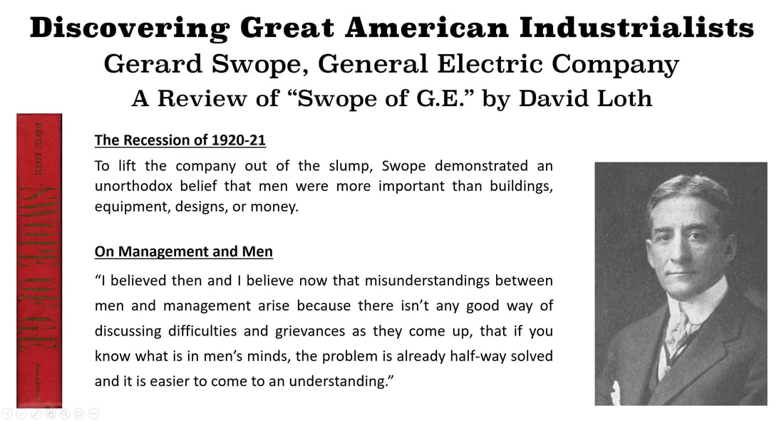 Discovering Great American Industrialists: Image of Gerard Swope, the spine of Gerard Swope's biography 