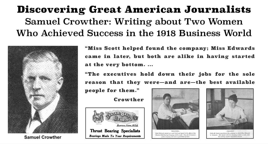 Slide with picture of Samuel Crowther, image of Bantam Ball Bearing Advertisement and Female President and Treasurer of the Company.