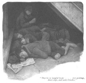 Picture of children sleeping in gutters.