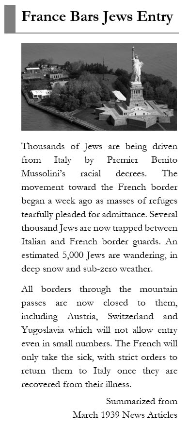 Sidebar Image documenting the treatment of the Jews before World War II as they try and leave Italy.