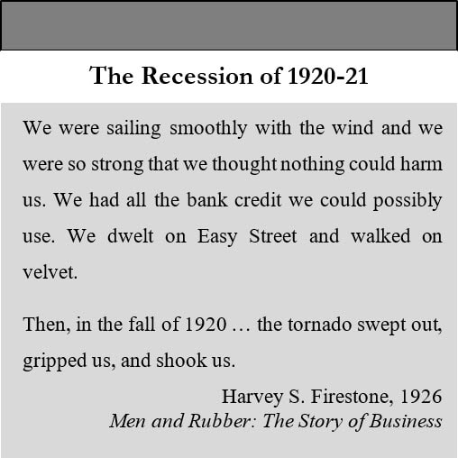 Sidebar image with Henry S. Firestone's observations on the Recession of 1920-21.