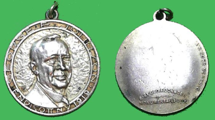 Image of Medallion from 1919, Endicott, N.Y. in Memory of George F. Johnson.