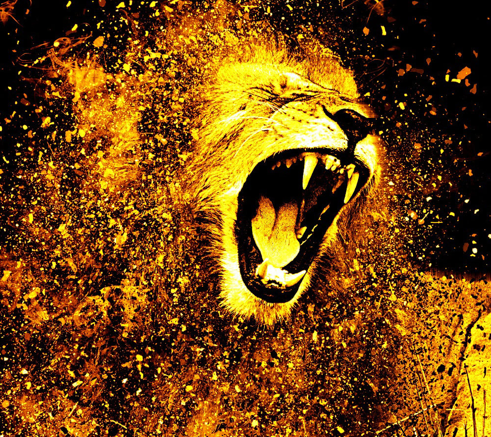 Image of disintegrating lion to apply to cowardice in public life.