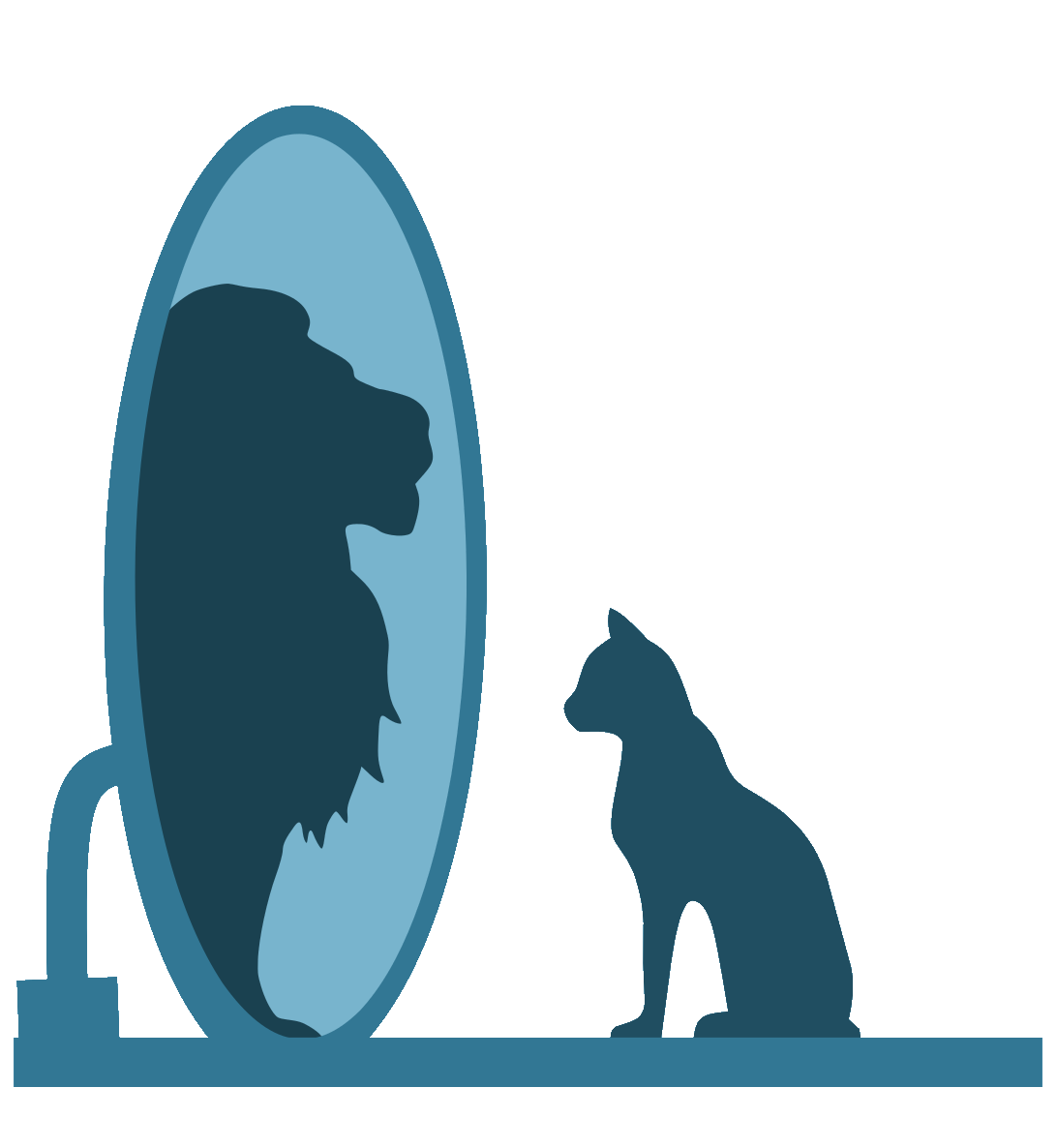 Image of cat seeing a lion in the mirror representing Sam Palmisano's ego holding IBM's Centennial in 2011 instead of 2014.