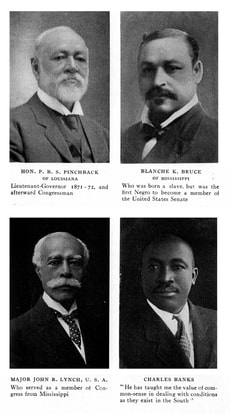 Portraits of P. B. S. Pinchback, Blanche K. Bruce, John R. Lynch, and Charles Banks.