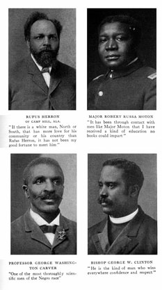 Portraits of Rufus Herron, Robert Russa Moton, George Washington Carver, and Bishop George W. Clinton.