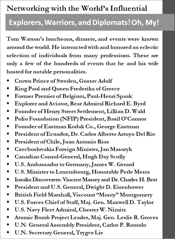 Sidebar image with a list of dignitary events hosted by Tom Watson and his wife.