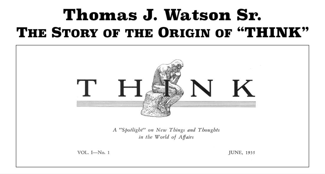 A high-quality slide with the image of the first issue of THINK Magazine from June 1935 with the tagline: 