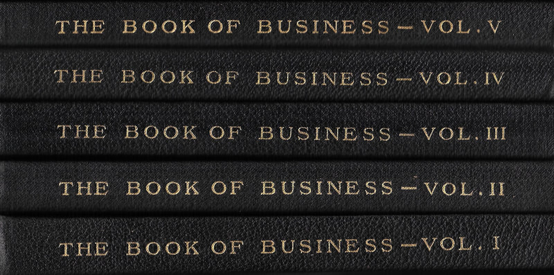 Picture of the spines of The Book of Business from Volume 1 to Volume 5.
