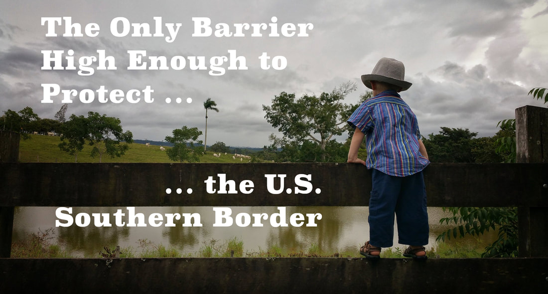 Image of a young boy standing on and looking over a fence symbolizing the Americas' borders.