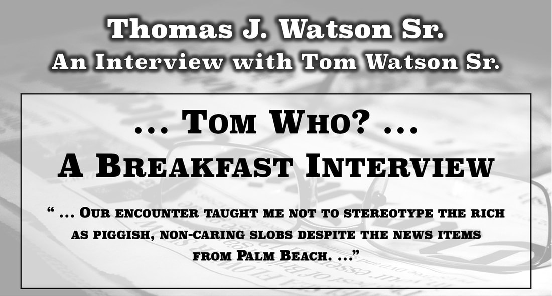 A high-quality, grayscale slide of a Tom Watson press interview in Florida.