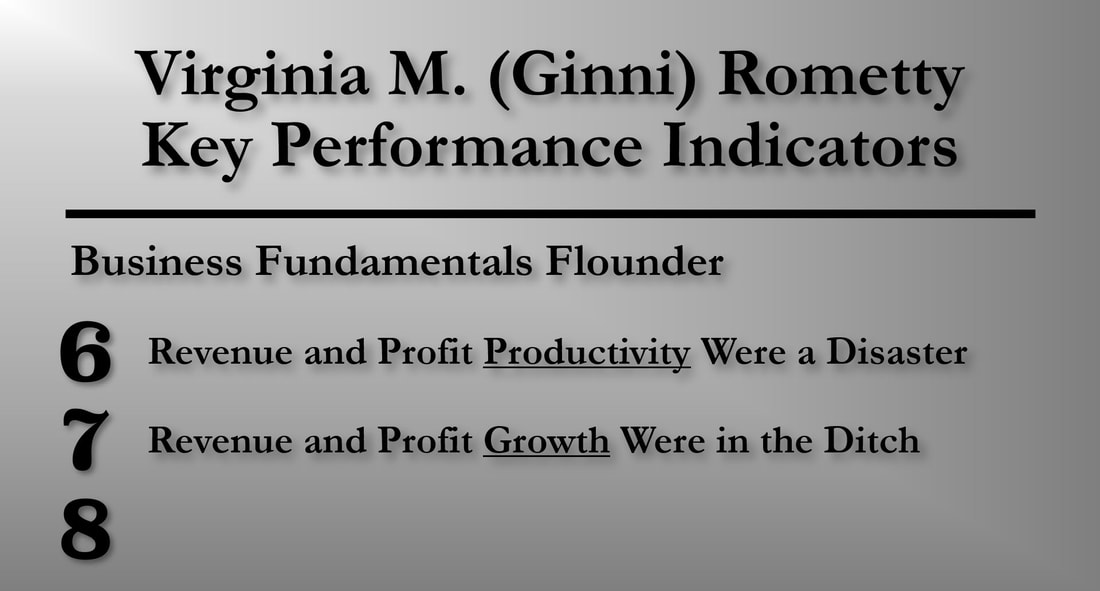 A slide with a Ginni Rometty Key Performance Indicator (KPI) #7: Revenue and Profit Growth Were in the Ditch.