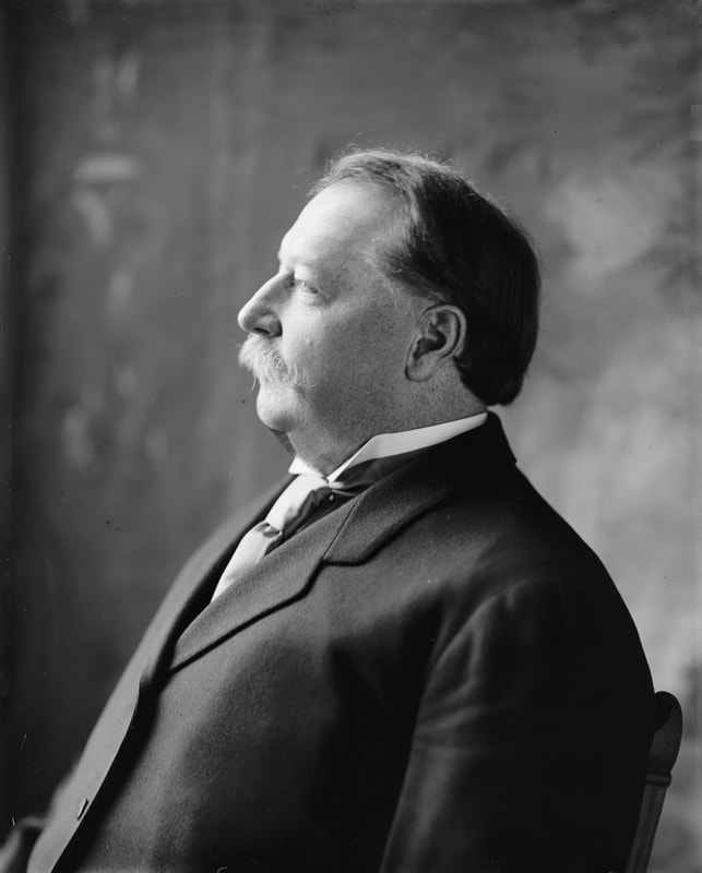 A high-quality greyscale portrait of President William Howard Taft.